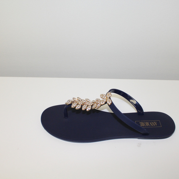Womens Navy Blue Rhinestone Jelly Sandals - Picture 6 of 6